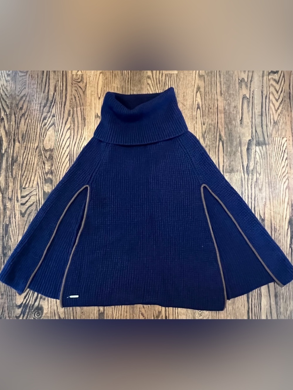 Ralph Lauren Navy Cowl-Neck Poncho Sweater with Contrast Trim
